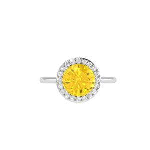 Diana Round Citrine and Flashing Diamond Ring in 18K White Gold (1.8ct)