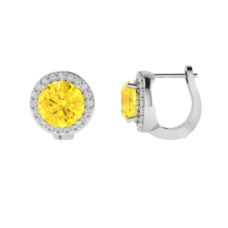 Diana Round Citrine and Flashing Diamond Earrings in 18K White Gold (3.6ct)