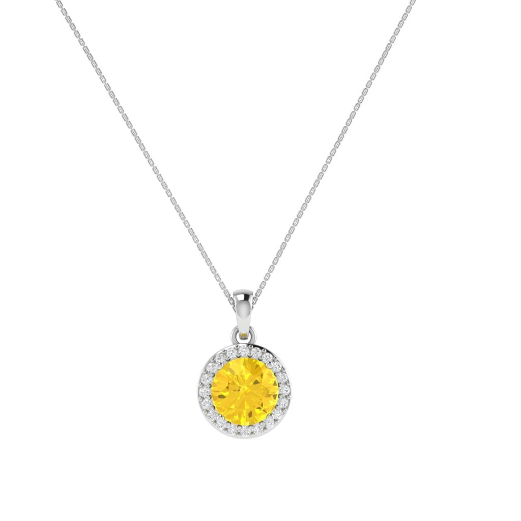 Diana Round Citrine and Flashing Diamond Pendant in 18K White Gold (1.8ct)