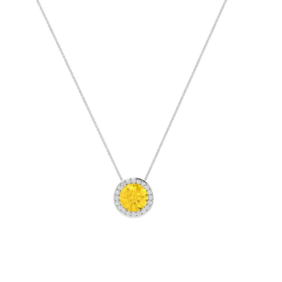 Diana Round Citrine and Flashing Diamond Necklace in 18K White Gold (1.8ct)