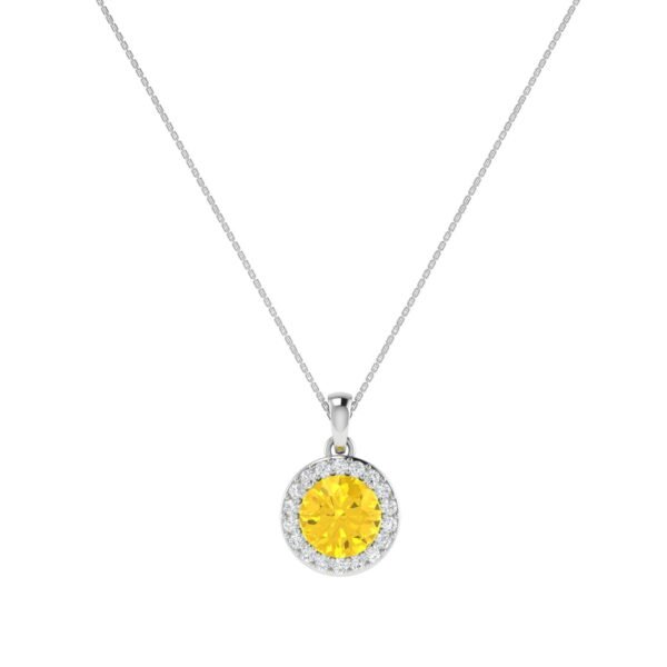 Diana Round Citrine and Ablazing Diamond Pendant in 18K White Gold (1.8ct)