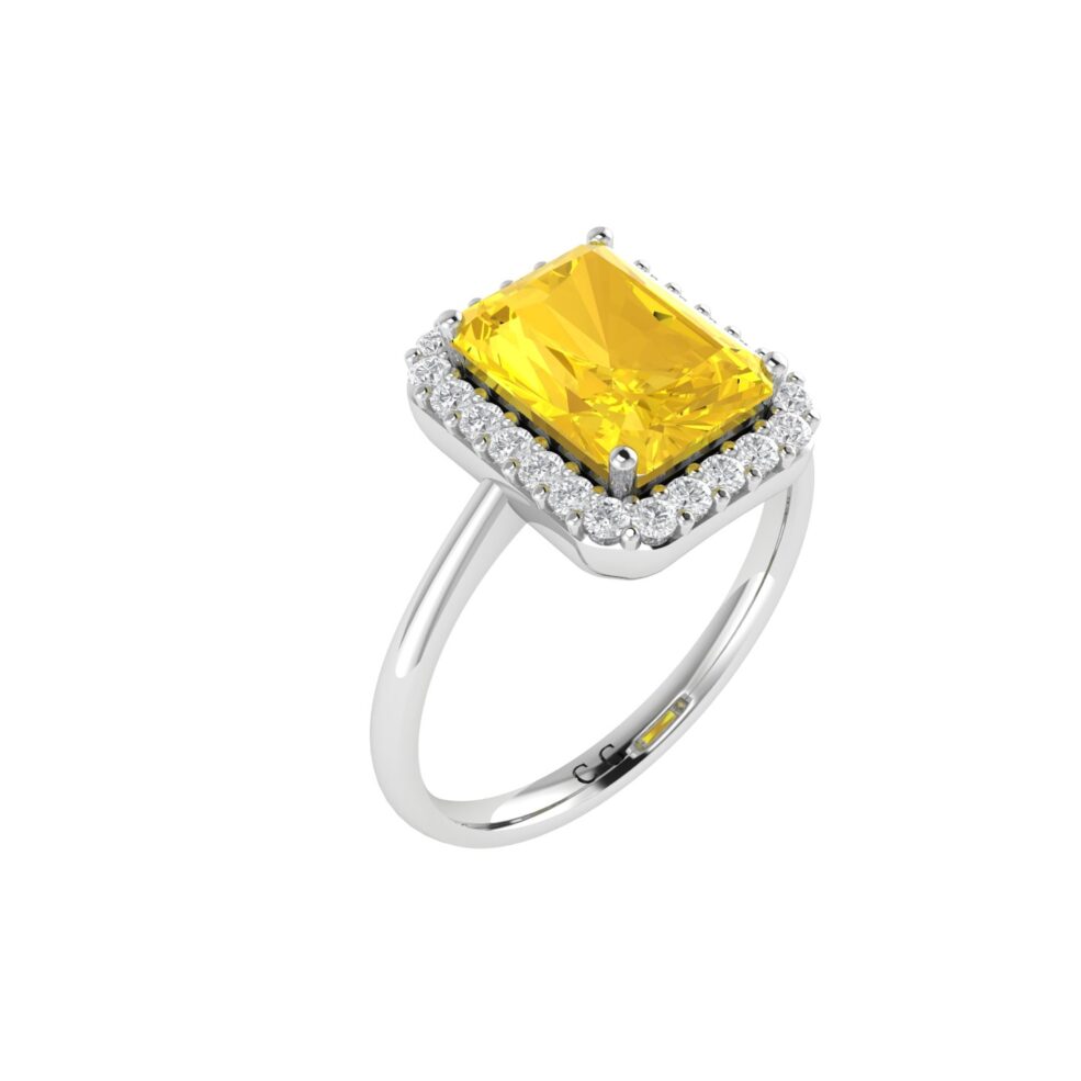 Diana Emerald Cut Citrine and Flashing Diamond Ring in 18K Gold (0.65ct)