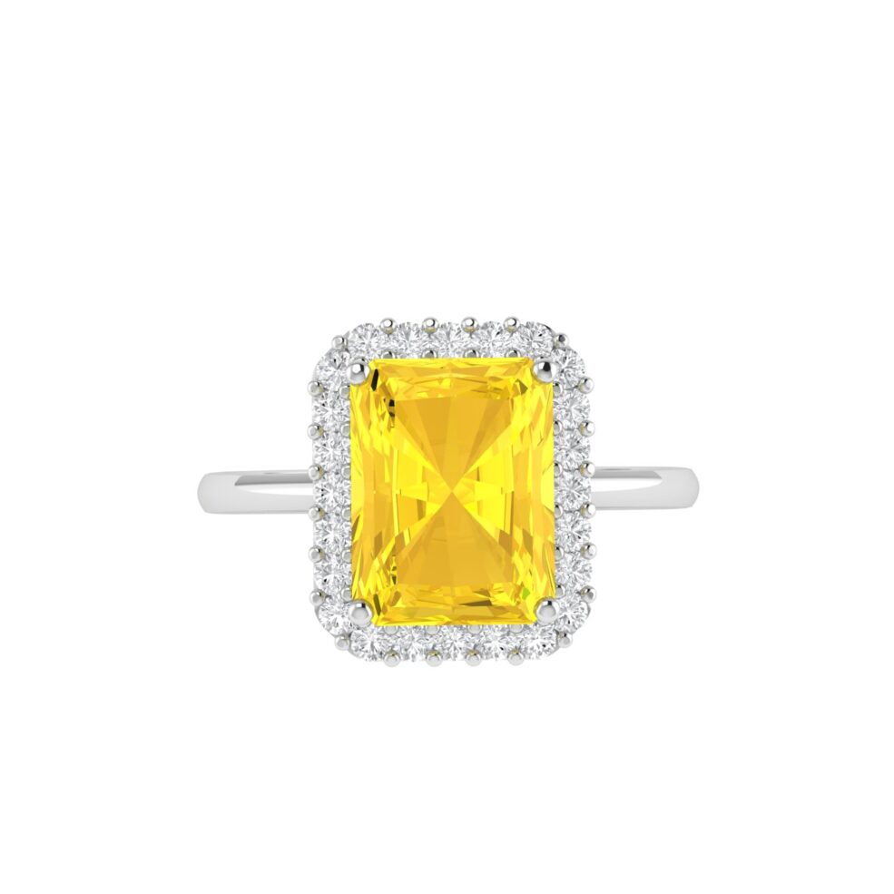 Diana Emerald Cut Citrine and Flashing Diamond Ring in 18K Gold (0.65ct)