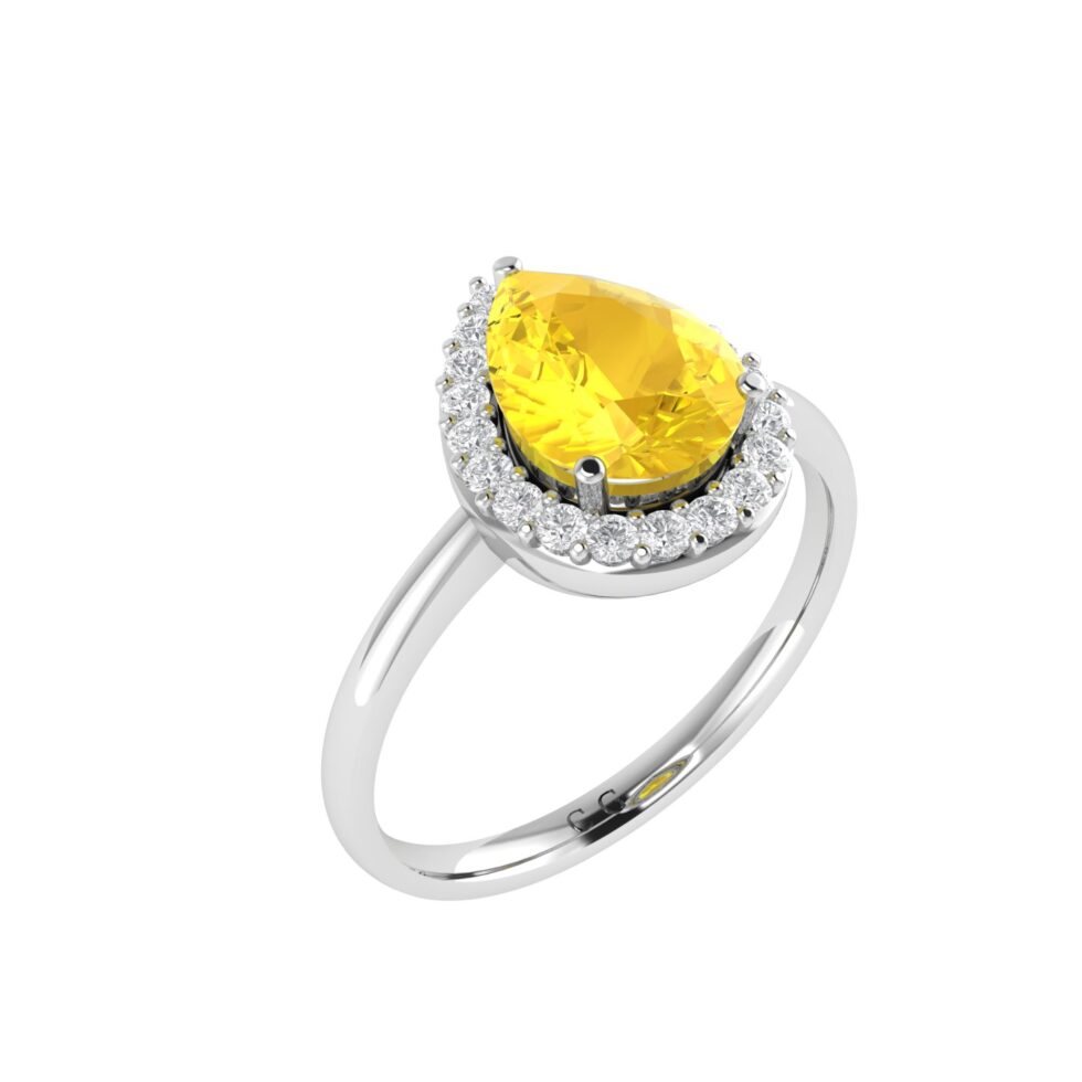 Diana Pear Citrine and Flashing Diamond Ring in 18K White Gold (0.85ct)