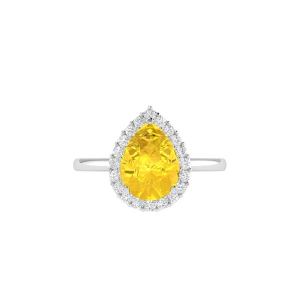 Diana Pear Citrine and Flashing Diamond Ring in 18K White Gold (0.85ct)