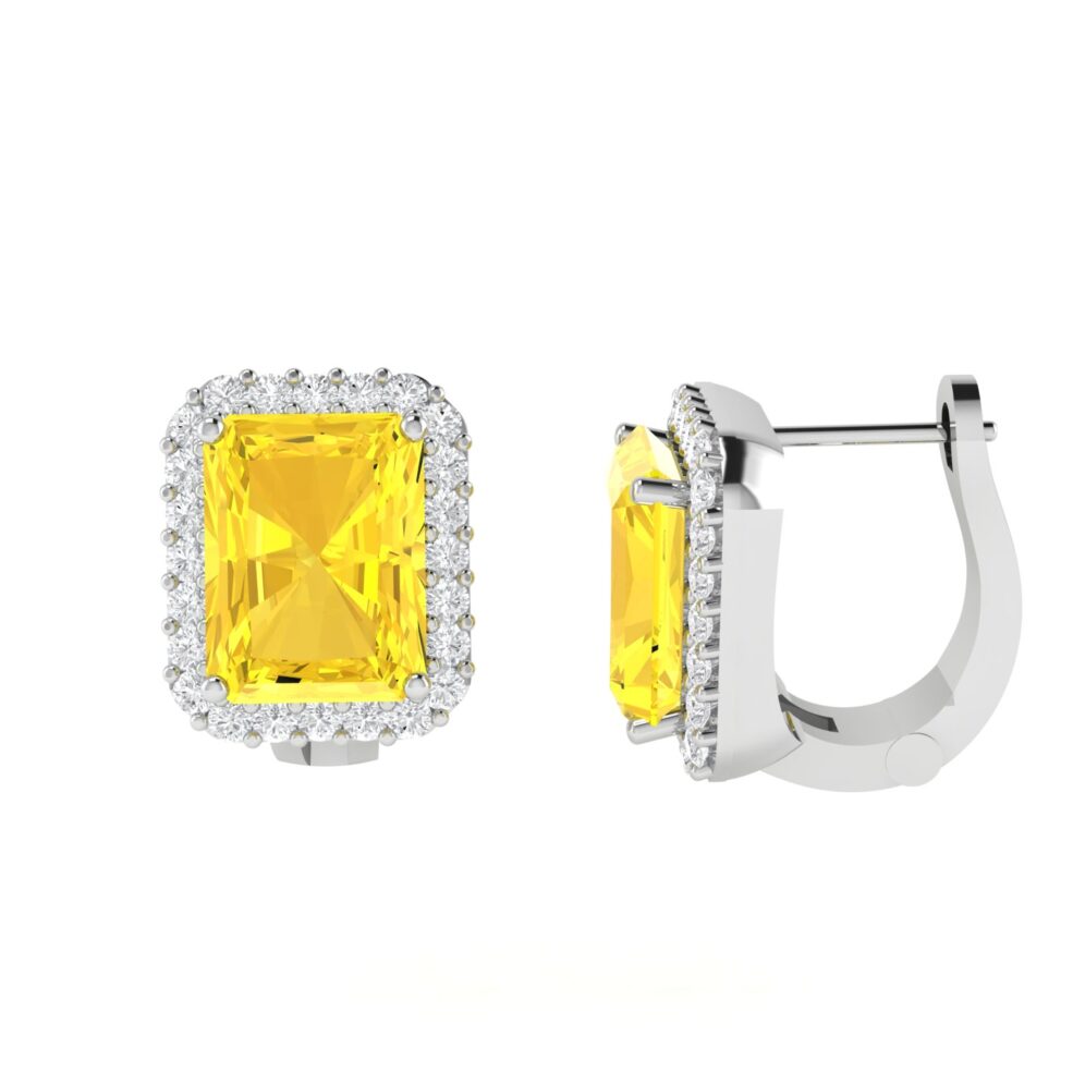 Diana Emerald Cut Citrine and Flashing Diamond Earrings in 18K Gold (1.3ct)