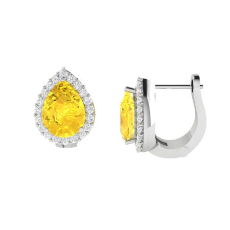 Diana Pear Citrine and Flashing Diamond Earrings in 18K White Gold (1.7ct)