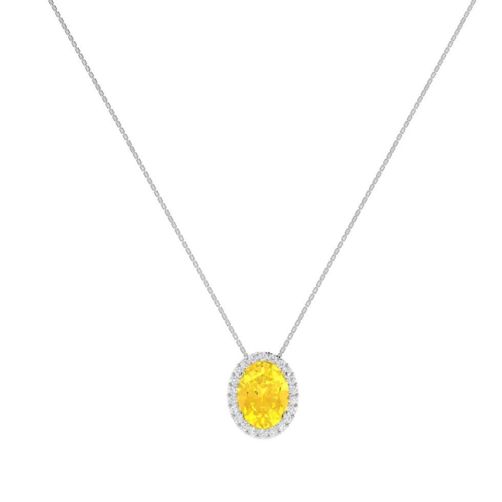 Diana Oval Citrine and Flashing Diamond Necklace in 18K Gold (0.65ct)