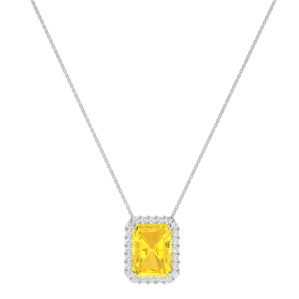Diana Emerald Cut Citrine and Flashing Diamond Necklace in 18K Gold (0.65ct)