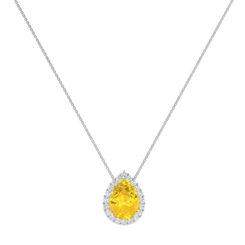 Diana Pear Citrine and Flashing Diamond Necklace in 18K White Gold (0.85ct)
