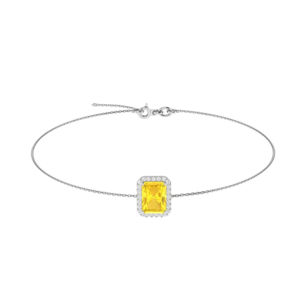 Diana Emerald Cut Citrine and Flashing Diamond Bracelet in 18K Gold (0.65ct)