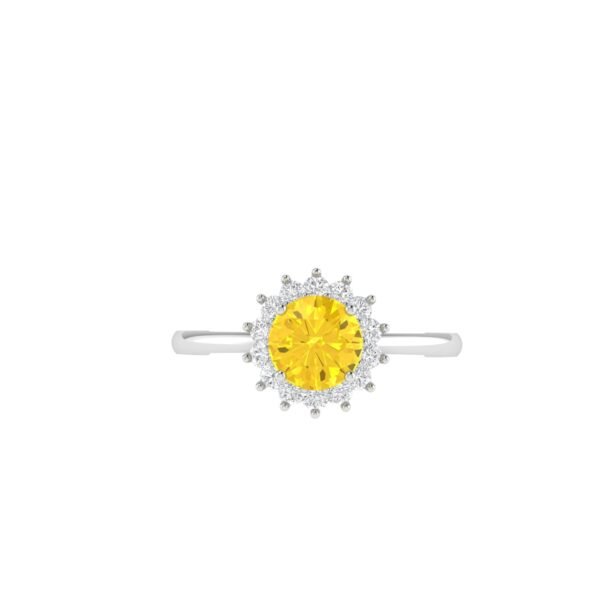 Diana Round Citrine and Flashing Diamond Ring in 18K White Gold (0.7ct)