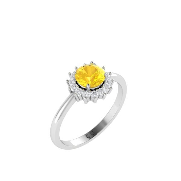 Diana Round Citrine and Flashing Diamond Ring in 18K White Gold (0.7ct)