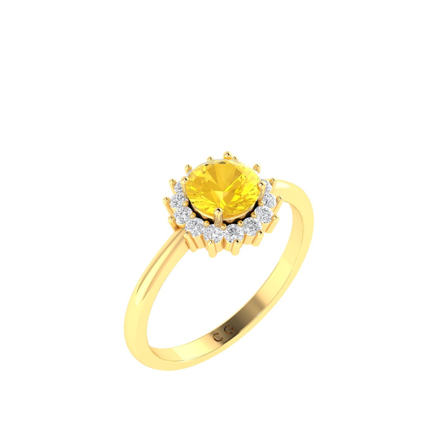 Diana Round Citrine and Flashing Diamond Ring in 18K Yellow Gold (0.7ct)