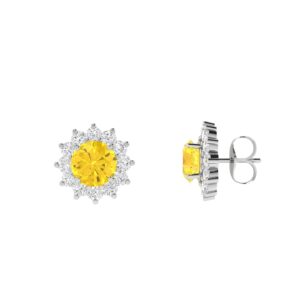 Diana Round Citrine and Glowing Diamond Earrings in 18K White Gold (1.4ct)