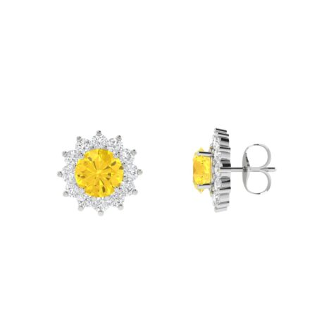 Diana Round Citrine and Glowing Diamond Earrings in 18K White Gold (1.4ct)