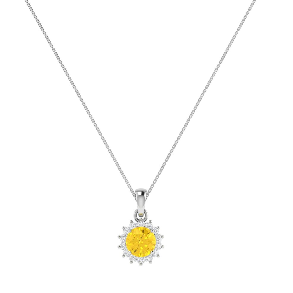 Diana Round Citrine and Flashing Diamond Pendant in 18K Gold (0.4ct)