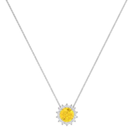 Diana Round Citrine and Flashing Diamond Necklace in 18K Gold (0.4ct)