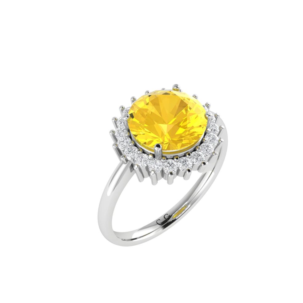Diana Round Citrine and Flashing Diamond Ring in 18K Gold (1.3ct)