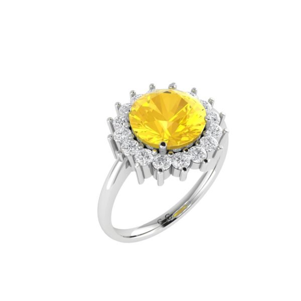 Diana Round Citrine and Ablazing Diamond Ring in 18K White Gold (1.8ct)