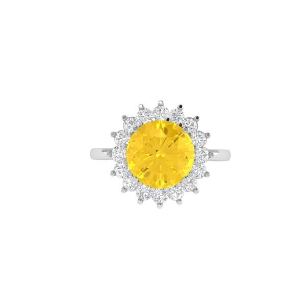Diana Round Citrine and Ablazing Diamond Ring in 18K White Gold (1.8ct)