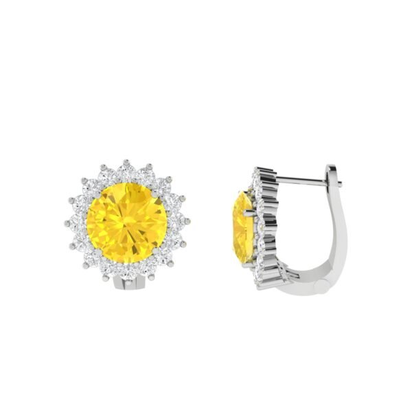Diana Round Citrine and Ablazing Diamond Earrings in 18K White Gold (3.6ct)