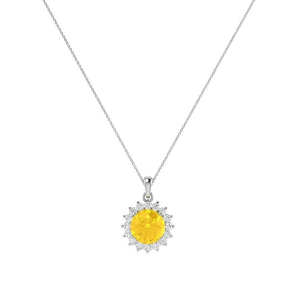 Diana Round Citrine and Ablazing Diamond Pendant in 18K White Gold (1.8ct)