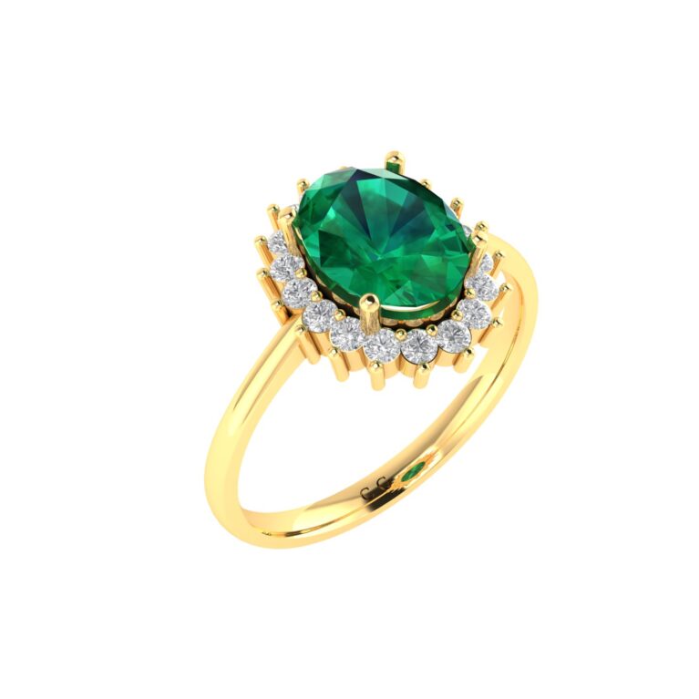 Diana Oval Emerald and Glittering Diamond Ring in 18K Gold (0.85ct)