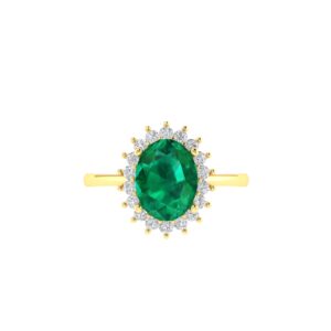 Diana Oval Emerald and Glittering Diamond Ring in 18K Gold (0.85ct)
