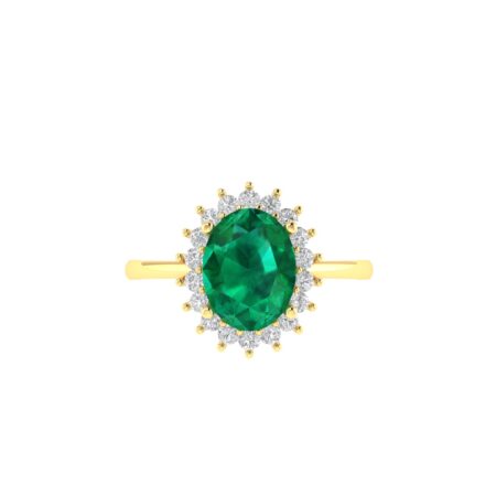 Diana Oval Emerald and Glittering Diamond Ring in 18K Gold (0.85ct)