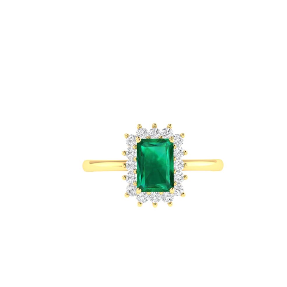 Diana Emerald-Cut Emerald and Glittering Diamond Ring in 18K Yellow Gold (0.6ct)