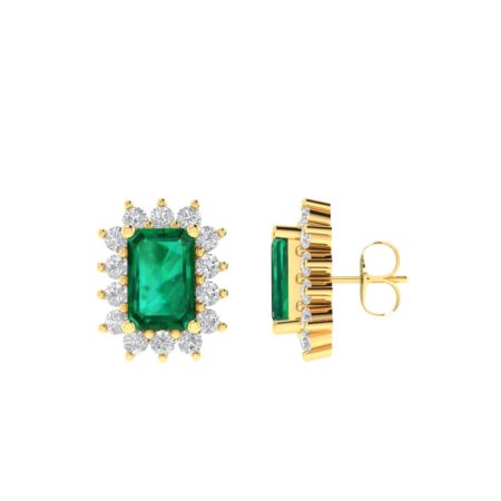 Diana Emerald-Cut Emerald and Glittering Diamond Earrings in 18K Yellow Gold (1.2ct)