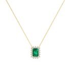Diana Emerald-Cut Emerald and Glittering Diamond Necklace in 18K Yellow Gold (0.6ct)