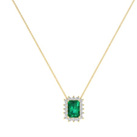 Diana Emerald-Cut Emerald and Glittering Diamond Necklace in 18K Yellow Gold (0.6ct)