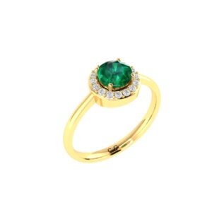 Diana Round Emerald and Glittering Diamond Ring in 18K Gold (0.48ct)