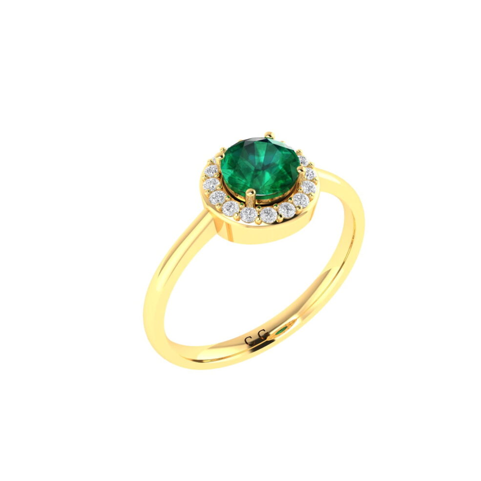 Diana Round Emerald and Glittering Diamond Ring in 18K Gold (0.48ct)