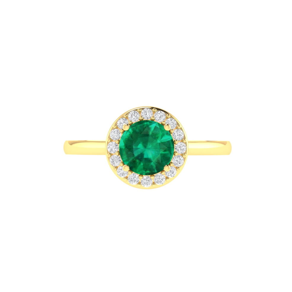 Diana Round Emerald and Glittering Diamond Ring in 18K Gold (0.48ct)