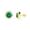 Diana Round Emerald and Glittering Diamond Earrings in 18K Gold (0.96ct)