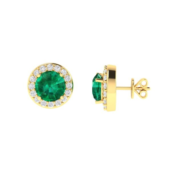 Diana Round Emerald and Glittering Diamond Earrings in 18K Gold (0.96ct)