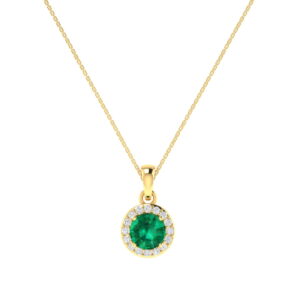 Diana Round Emerald and Glittering Diamond Pendant in 18K Gold (0.48ct)