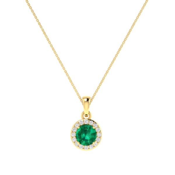 Diana Round Emerald and Glittering Diamond Pendant in 18K Yellow Gold (0.48ct)