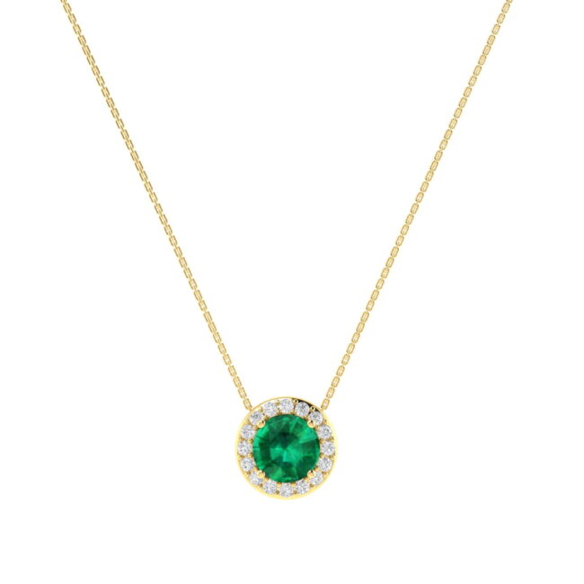 Diana Round Emerald and Glittering Diamond Necklace in 18K Gold (0.48ct)