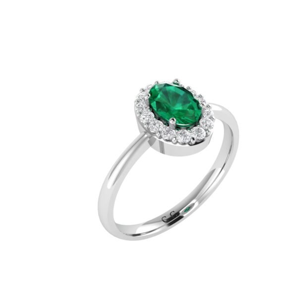 Diana Oval Emerald and Glittering Diamond Ring in 18K White Gold (2.6ct)