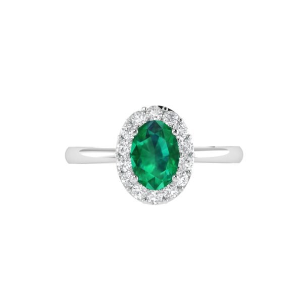 Diana Oval Emerald and Glittering Diamond Ring in 18K White Gold (2.6ct)