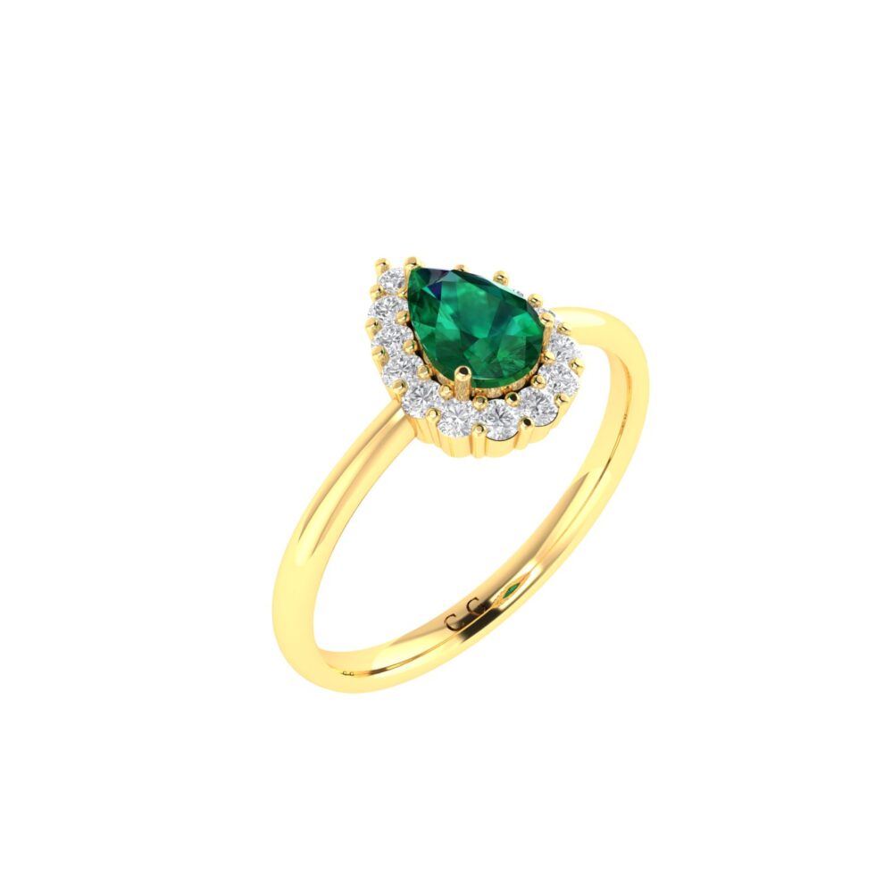 Diana Pear Emerald and Glittering Diamond Ring in 18K Yellow Gold (0.52ct)