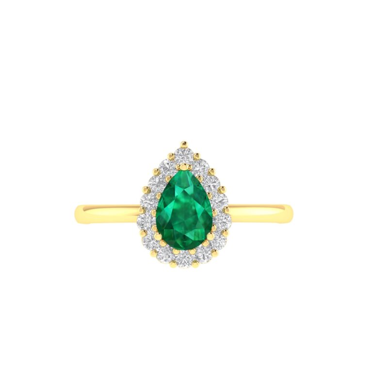 Diana Pear Emerald and Glittering Diamond Ring in 18K Yellow Gold (0.52ct)