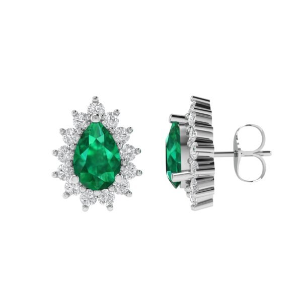 Diana Pear Emerald and Glittering Diamond Earrings in 18K White Gold (1.04ct)