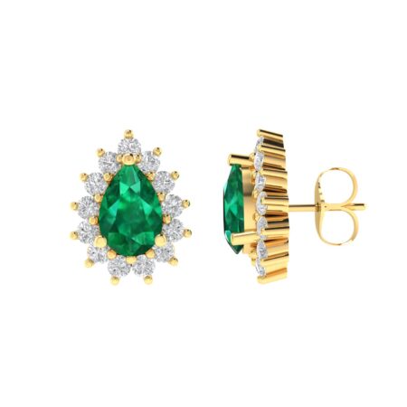Diana Pear Emerald and Glittering Diamond Earrings in 18K Yellow Gold (1.04ct)