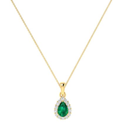 Diana Pear Emerald and Glittering Diamond Pendant in 18K Yellow Gold (0.52ct)