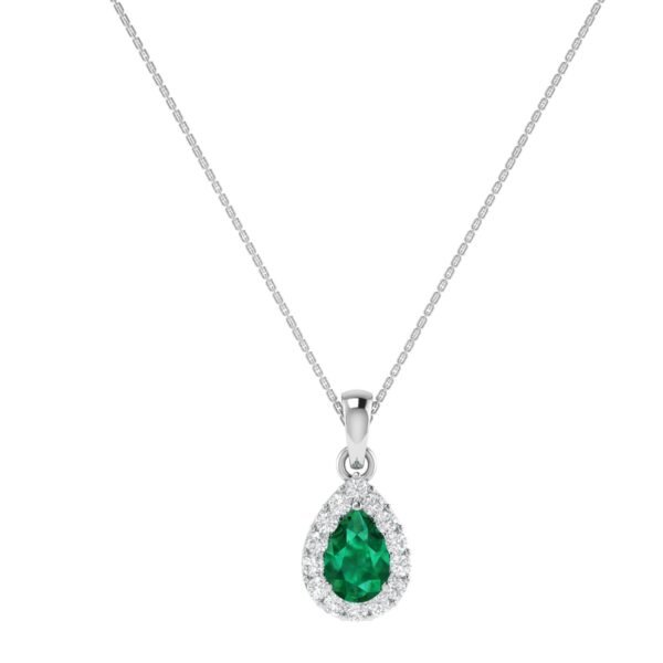 Diana Pear Emerald and Glittering Diamond Pendant in 18K White Gold (0.45ct)